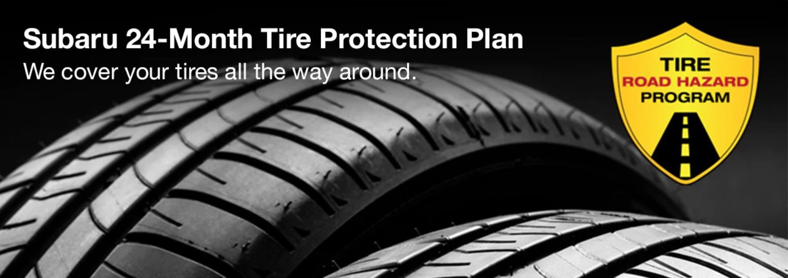 Subaru tire with 24-Month Tire Protection and road hazard program logo. | Jim Keras Subaru Hacks Cross in Memphis TN