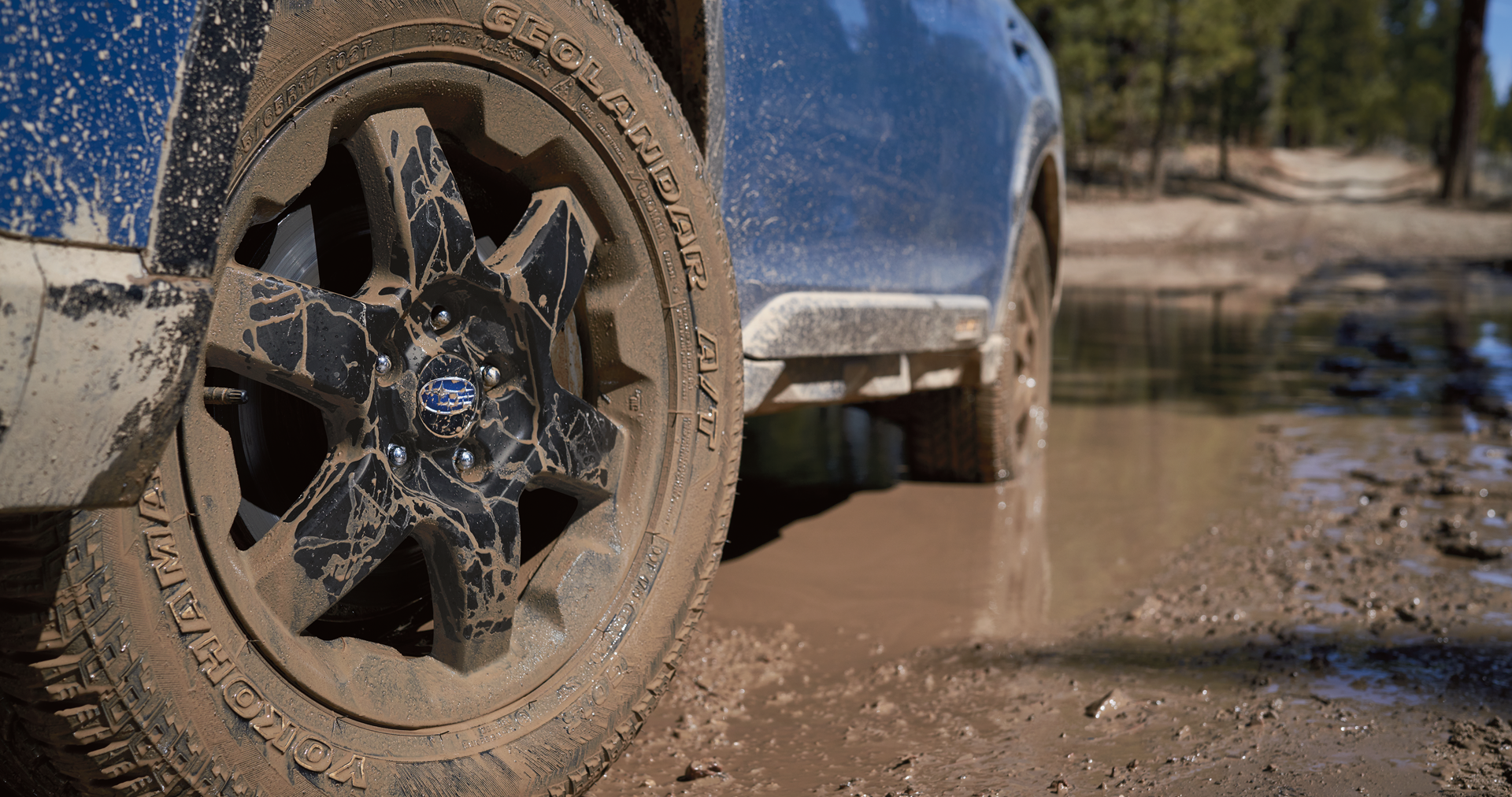 A close-up of the 17-inch off-road wheels and all-terrain Yokohama GEOLANDAR® tires on the 2023 Outback Wilderness. | Jim Keras Subaru Hacks Cross in Memphis TN