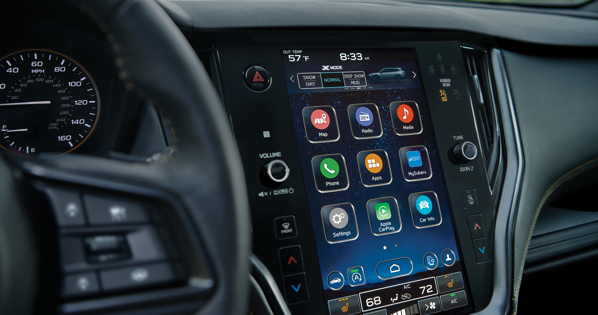 A close-up of the 11.6-inch touchscreen for the STARLINK Multimedia system on the 2023 Outback Wilderness. | Jim Keras Subaru Hacks Cross in Memphis TN